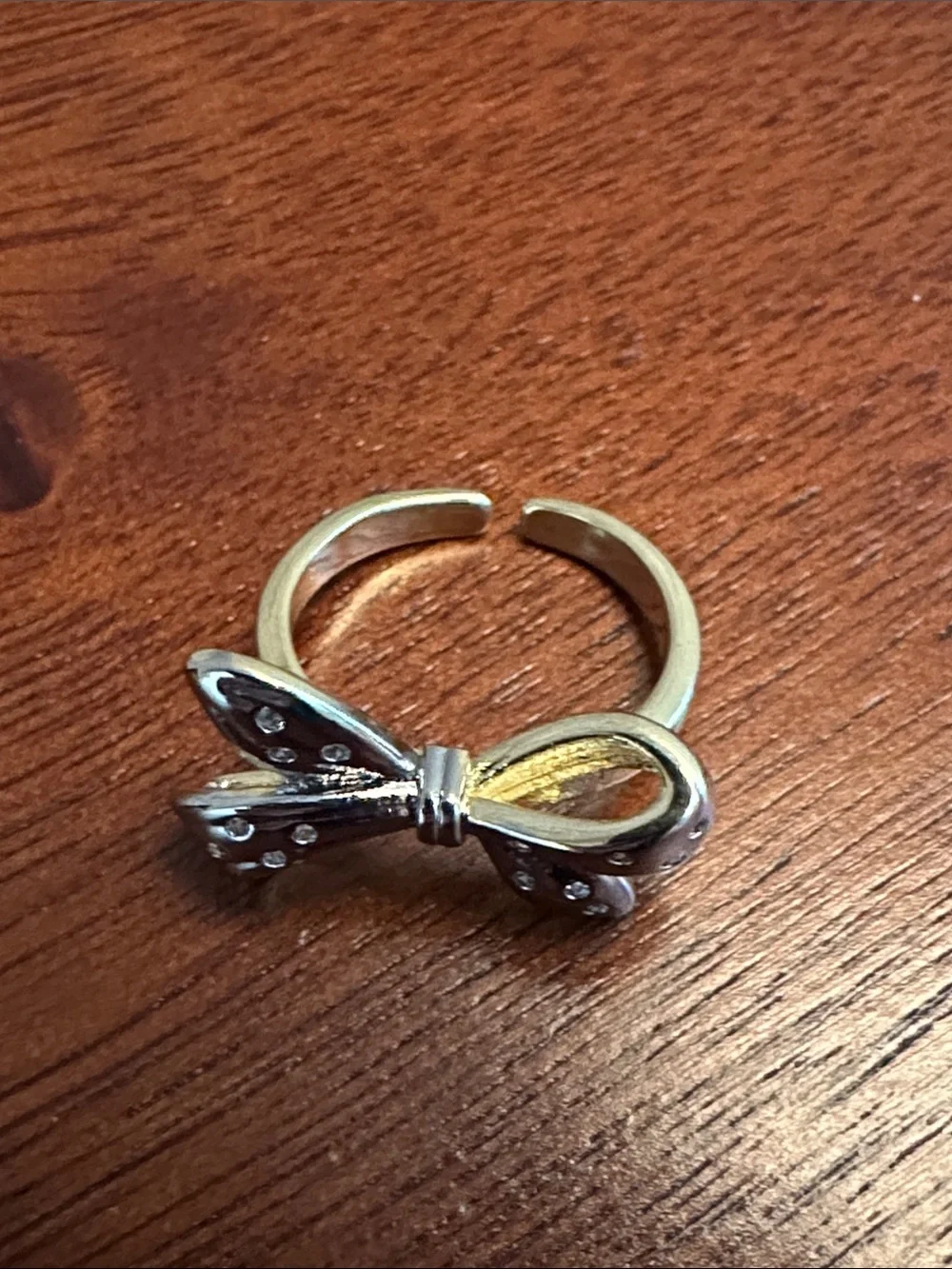 Adjustable Silver Butterfly Open Ring with Gold Accent